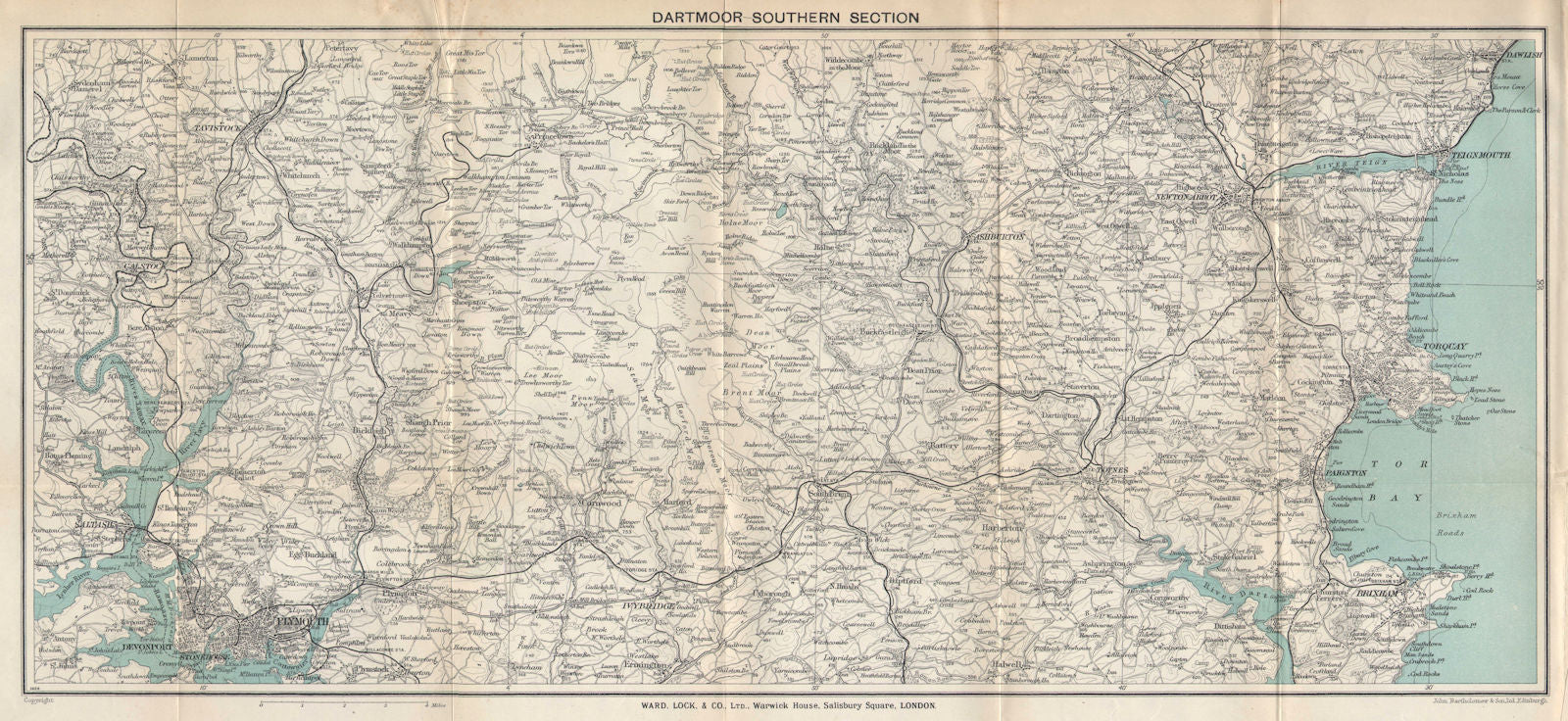 DARTMOOR SOUTH. Plymouth Torquay Tavistock Brixham Devon. WARD LOCK 1934 map